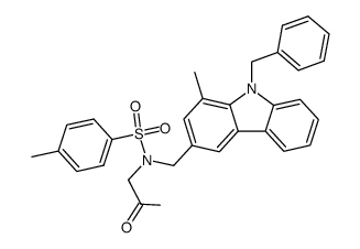 N-(4-methyl-benzenesulphonyl)-N-(1-methyl-9-(phenylmethyl)-9H-carbazol-3-yl)methylpropanamine-2-one Structure