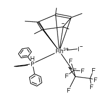 [(η5-pentamethylcyclopentadienyl)RhI(CH2CH2CF(CF3)2)(PPh3)] Structure