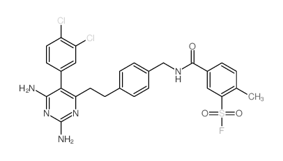 5-[[4-[2-[2,6-diamino-5-(3,4-dichlorophenyl)pyrimidin-4-yl]ethyl]phenyl]methylcarbamoyl]-2-methyl-benzenesulfonyl fluoride structure