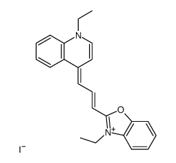 1-ethyl-4-[3-(3-ethyl-3H-benzoxazol-2-ylidene)prop-1-enyl]quinolinium iodide structure