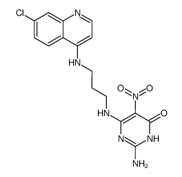 2-amino-6-[3-(7-chloro-quinolin-4-ylamino)-propylamino]-5-nitro-3H-pyrimidin-4-one结构式