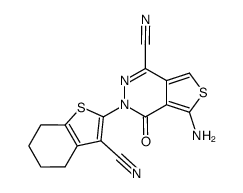 3-cyano-2-(6-amino-3-cyano-7-oxo-thieno[3,4-d]pyridazine)-4,5,6,7-tetrahydrobenzo[b]thiophene Structure