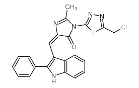 (5Z)-3-[5-(chloromethyl)-1,3,4-thiadiazol-2-yl]-2-methyl-5-[(2-phenyl- 1H-indol-3-yl)methylidene]imidazol-4-one structure