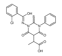 2-[1-[(2-chlorobenzoyl)amino]-4,6-dioxo-3-phenyl-2-sulfanylidene-1,3-diazinan-5-yl]propanoic acid Structure
