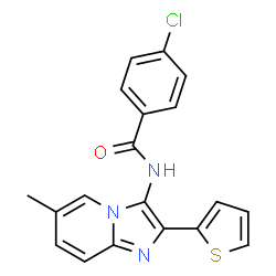 4-chloro-N-[6-methyl-2-(thiophen-2-yl)imidazo[1,2-a]pyridin-3-yl]benzamide structure