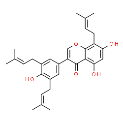 5,7-Dihydroxy-3-[4-hydroxy-3,5-bis(3-methyl-2-butenyl)phenyl]-8-(3-methyl-2-butenyl)-4H-1-benzopyran-4-one结构式