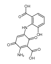 6-amino-3-[(2-carboxy-6-hydroxyphenyl)amino]-2,5-dioxo-1,3-cyclohexadiene-1-carboxylic acid结构式
