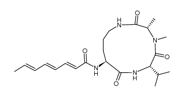 (2E,4E,6E)-cyclo-[(NMe-L-Ala)-L-Val-(Nα-octa-2,4,6-trienoyl-L-Orn)] Structure