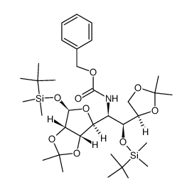 (+)-tert-Butyldimethylsilyl 5-(N-(benzyloxycarbonyl)amino)-6-O-(tert-butyldimethylsilyl)-5-deoxy-2,3:7,8-di-O-isopropylidene-α-D-erythro-L-allo-octofuranoside结构式