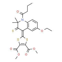dimethyl 2-(1-butyryl-6-ethoxy-2,2-dimethyl-3-thioxo-2,3-dihydroquinolin-4(1H)-ylidene)-1,3-dithiole-4,5-dicarboxylate结构式