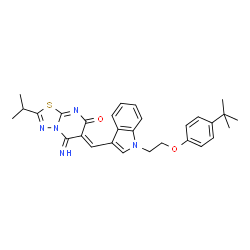 (6Z)-6-({1-[2-(4-tert-butylphenoxy)ethyl]-1H-indol-3-yl}methylidene)-5-imino-2-(propan-2-yl)-5,6-dihydro-7H-[1,3,4]thiadiazolo[3,2-a]pyrimidin-7-one结构式