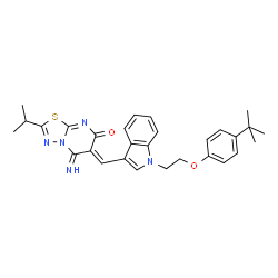 (6Z)-6-({1-[2-(4-tert-butylphenoxy)ethyl]-1H-indol-3-yl}methylidene)-5-imino-2-(propan-2-yl)-5,6-dihydro-7H-[1,3,4]thiadiazolo[3,2-a]pyrimidin-7-one Structure