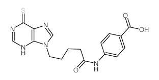 4-[5-(6-sulfanylidene-3H-purin-9-yl)pentanoylamino]benzoic acid structure