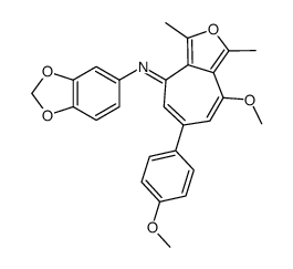 N-(1,3-benzodioxol-5-yl)-4-methoxy-6-(4-methoxyphenyl)-1,3-dimethylcyclohepta[c]furan-8-imine结构式