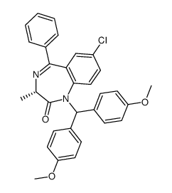 (3S)-(+)-1-di(p-anisyl)methyl-7-chloro-1,3-dihydro-3-methyl-5-phenyl-2H-1,4-benzodiazepin-2-one结构式