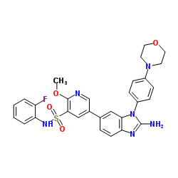 5-(2-氨基-1-(4-吗啉苯基)-1H-苯并咪唑-6-基)-N-(2-氟 苯基)-2-甲氧基吡啶-3-磺酰胺图片