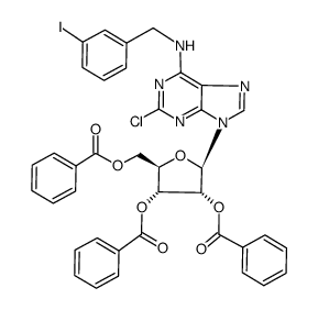 2-chloro-N6-(3-iodobenzyl)-9-(2,3,5-tri-O-benzoyl-β-D-ribofuranosyl)adenine结构式