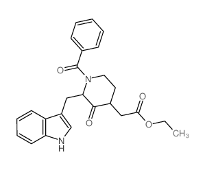 4-Piperidineaceticacid, 1-benzoyl-2-(indol-3-ylmethyl)-3-oxo-, ethyl ester, trans- (8CI)结构式