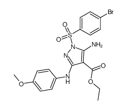 5-amino-1-(4-bromo-benzenesulfonyl)-3-(4-methoxy-anilino)-1H-pyrazole-4-carboxylic acid ethyl ester Structure