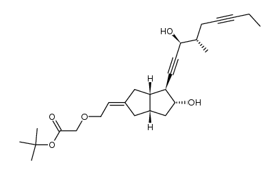 (+)-(E,3aS,4S,5R,6aS)-{[5-hydroxy-4-((3S,4S)-3-hydroxy-4-methylnona-1,6-diynyl)-hexahydropentalen-2-yliden]ethoxy}acetic acid tert-butyl ester Structure