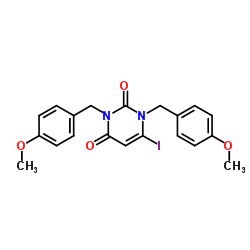 6-Iodo-1,3-bis(4-methoxybenzyl)-2,4(1H,3H)-pyrimidinedione结构式