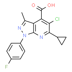 5-Chloro-6-cyclopropyl-1-(4-fluorophenyl)-3-methyl-1H-pyrazolo[3,4-b]pyridine-4-carboxylic acid结构式