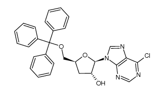 6-chloro-9-[3-deoxy-5-O-(triphenylmethyl)-β-D-erythro-pentofuranosyl]-9H-purine结构式