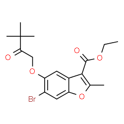 ethyl 6-bromo-5-(3,3-dimethyl-2-oxobutoxy)-2-methylbenzofuran-3-carboxylate structure