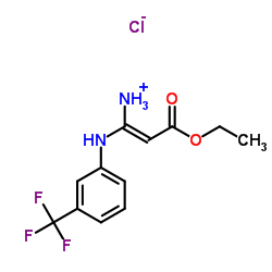 3-ETHOXY-3-OXO-1-[3-(TRIFLUOROMETHYL)ANILINO]-1-PROPEN-1-AMINIUM CHLORIDE结构式