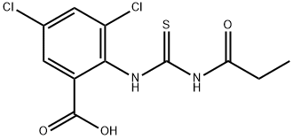 3,5-dichloro-2-[[[(1-oxopropyl)amino]thioxomethyl]amino]-benzoic acid结构式