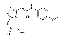S-[5-[(4-methoxyphenyl)carbamothioylamino]-1,3,4-thiadiazol-2-yl] butanethioate Structure