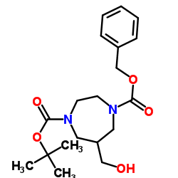1-苄基 4-叔丁基 6-(羟基甲基)-1,4-二氮杂烷-1,4-二羧酸结构式