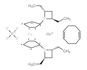 (+)-1,1'-BIS((2R,4R)-2,4-DIETHYLPHOSPHOTANO)FERROCENE(1,5-CYCLOOCTADIENE)RHODIUM (I) TETRAFLUOROBORATE Structure