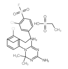 2-chloro-4-[4-[2-chloro-4-(4,6-diamino-2,2-dimethyl-1,3,5-triazin-1-yl)phenyl]butyl]benzenesulfonyl fluoride; ethanesulfonic acid结构式