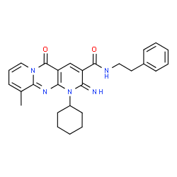 1-cyclohexyl-2-imino-10-methyl-5-oxo-N-(2-phenylethyl)-1,5-dihydro-2H-dipyrido[1,2-a:2,3-d]pyrimidine-3-carboxamide structure