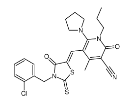 5-[[3-[(2-chlorophenyl)methyl]-4-oxo-2-sulfanylidene-1,3-thiazolidin-5-ylidene]methyl]-4-methyl-2-oxo-1-propyl-6-pyrrolidin-1-ylpyridine-3-carbonitrile结构式