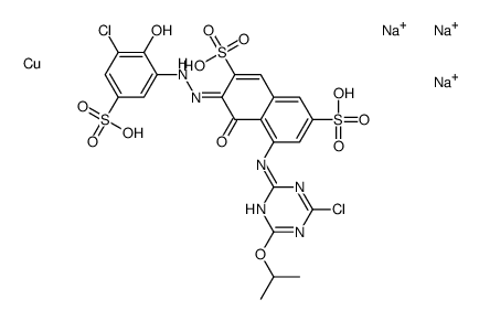 trisodium,(3Z)-3-[(3-chloro-2-hydroxy-5-sulfophenyl)hydrazinylidene]-5-[(4-chloro-6-propan-2-yloxy-1,3,5-triazin-2-yl)amino]-4-oxonaphthalene-2,7-disulfonic acid,copper Structure