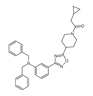 2-cyclopropyl-1-{4-[3-(3-dibenzylaminophenyl)[1,2,4]oxadiazol-5-yl]piperid-1-yl}ethanone结构式