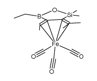 tricarbonyl(3'-4'-η4-4,5-diethyl-2,5-dihydro-3-isopropenyl-2,2-dimethyl-1,2,5-oxasilaborole)iron Structure