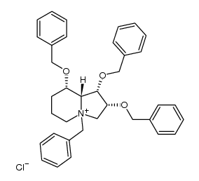 (1S,2R,8S,8aR)-4-benzyl-1,2,8-tris(benzyloxy)octahydro-1H-indolizin-4-ium chloride Structure