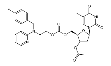 (2R,3S,5R)-2-((((2-((4-fluorobenzyl)(pyridin-2-yl)amino)ethoxy)carbonyl)oxy)methyl)-5-(5-methyl-2,4-dioxo-3,4-dihydropyrimidin-1(2H)-yl)tetrahydrofuran-3-yl acetate Structure