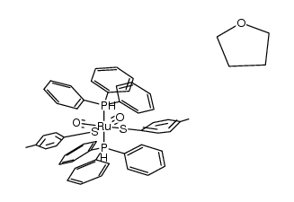 cis,cis,trans-bis((pMe)thiolato)(carbonyl)2(triphenylphosphine)2ruthenium(II)*THF Structure
