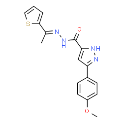 (E)-3-(4-methoxyphenyl)-N-(1-(thiophen-2-yl)ethylidene)-1H-pyrazole-5-carbohydrazide结构式