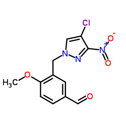 3-(4-CHLORO-3-NITRO-PYRAZOL-1-YLMETHYL)-4-METHOXY-BENZALDEHYDE结构式