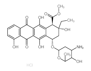 1-Naphthacenecarboxylic acid, 4-[(3-amino-2,3, 6-trideoxy-.alpha.-L-lyxo-hexopyranosyl)oxy]-2-ethyl-1,2,3,4,6, 11-hexahydro-2,5,7,12-tetrahydroxy-6,11-dioxo-, methyl ester, hydrochloride, [1R-(1.alpha结构式