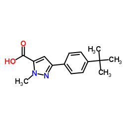 1-Methyl-3-[4-(2-methyl-2-propanyl)phenyl]-1H-pyrazole-5-carboxylic acid Structure