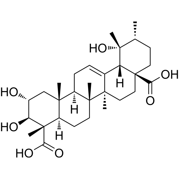 (2α,3β,4α)-2,3,19-Trihydroxyurs-12-ene-23,28-dioic acid Structure