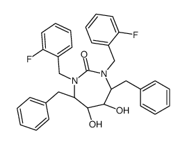 (4R,5S,6S,7R)-4,7-dibenzyl-1,3-bis[(2-fluorophenyl)methyl]-5,6-dihydro xy-1,3-diazepan-2-one structure