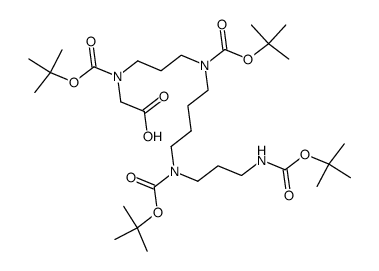 9,14,18-tris(tert-butoxycarbonyl)-2,2-dimethyl-4-oxo-3-oxa-5,9,14,18-tetraazaicosan-20-oic acid Structure