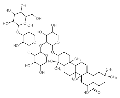 Olean-12-en-28-oicacid, 3-[(O-b-D-glucopyranosyl-(1®3)-O-a-L-arabinopyranosyl-(1®2)-O-a-L-arabinopyranosyl-(1®2)-a-L-arabinopyranosyl)oxy]-16-hydroxy-,(3b,16a)- (9CI)结构式